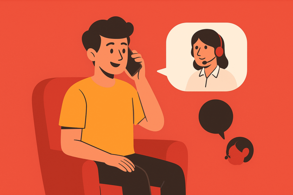 user speaking on phone with mobile‑network customer support agent.