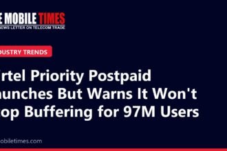 The Mobile Times headline card: Airtel Priority Postpaid Launches But Warns It Won't Stop Buffering for 97M Users